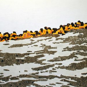 "Im Mittelmeer" - Papierschnipsel auf Holz, 61 x 122 cm, 2019
