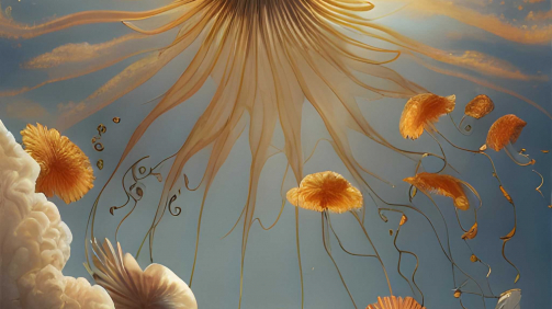 “Jellyfish bird 1” - art print on canvas,100 x 80 x 4 cm,  hand signed, limited (10pcs) and framed shadow gap walnut veneer, 2022