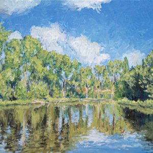 “Poplars on the old canal” – acrylic on canvas, 55x46 cm, 2022