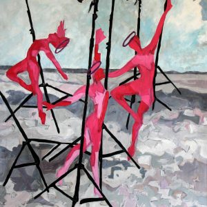 "Tanzende Frauen" - Mixed Media auf Leinwand, 124x94 cm, 2021