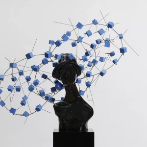 ¨Blue Cubes¨ - Technique with Alabaster and Ceramics, 29 X 35 X 11 inches, 2024