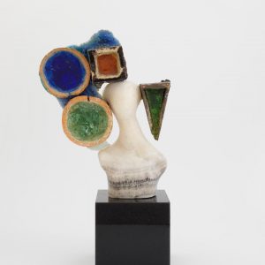 ¨Lady with geometric Bodies¨ - Mixed Technique, Alabaster, Glass and Ceramic, 19 x 11 x  5 1/2, 2024