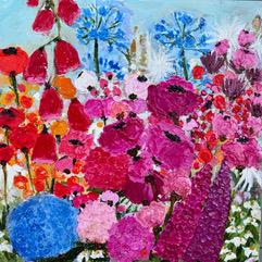 ¨Summer flower Meadow 1¨ - Acrylic and Oil sticks on Canvas, 24 x 24 inches/ 60 X 60 cm, 2025