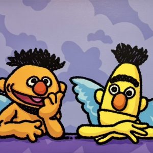 Bert and Ernie Angels, 2025  Acrylic on Canvas  24 x 36 in.