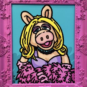 Miss Piggy in Pink, 2025  Acrylic on Canvas with Custom Frame   21 ½ x 26 in.