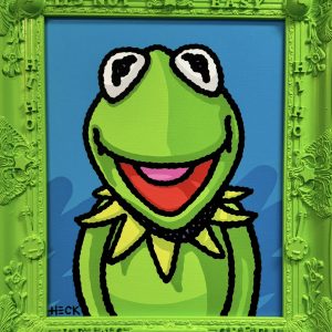 Kermit Smiles, 2025  Acrylic on Canvas with Custom Frame   21 ½ x 26 in.