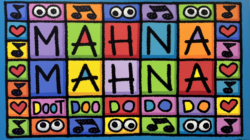 Mahna Mahna (Text), 2025  Acrylic on Canvas  36 x 60 in.