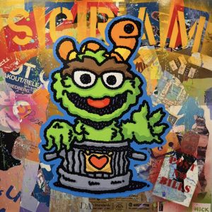 Trashed Oscar, NYC, 2025  Acrylic on Canvas  48 x 48 in.