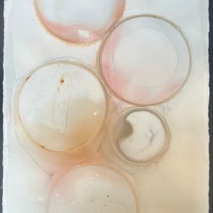 "Watering Cans", (Beige Circles)watercolor on archival paper, unframed, 30x 22 inches, 2022