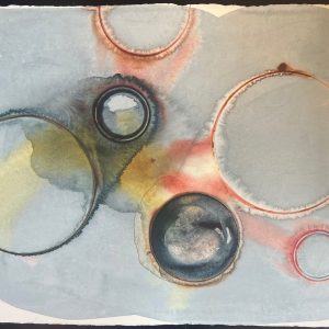 "StilL life with Bowls", (Blue Circles) Watercolor on archival paper unframed, 30 x 22 inches, 2022