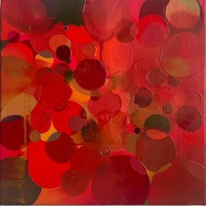 "Garnet",( IMG_2256, Red Square).  Oil paint on Belgian linen, 16 x 16 inches, 2025