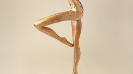 ¨Blue Soul¨ - Lost wax bronze casting, combined with shaped blue glass with imploded silver smoke, on acrylic base, 27.95 × 10.63 × 6.30 inches, 2024