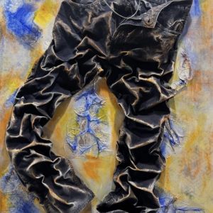 ScreenshotJeans on canvas, 2025, Mixed media, 30 x 40 inches