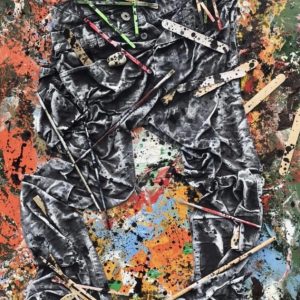 Jeans on Canvas, 2018, Mixed media, 30 x 40 inches.