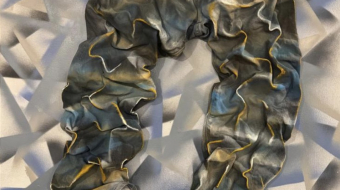 Jeans on canvas, 2025, Mixed media, 30 x 40 inches