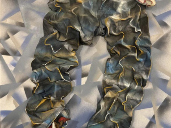 Jeans on canvas, 2025, Mixed media, 30 x 40 inches