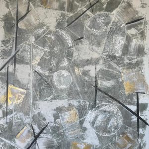 "Textured Nebulae" - Acrylics, sculpting mediums & silver leaf on canvas, 40 x 30 x 1.5 inches, 2025