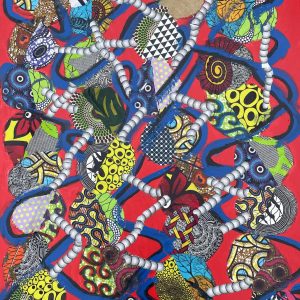 “No Distractions” – Acrylic & collage on canvas, 48 x 36 inches, 2020