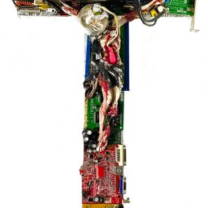 “Jesonaut” - Computer circuit board pieces, cross, 60 × 30 × 10 cm, 2019