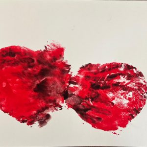 "Puberty Exploited” - Body Imprint Art / Washable paint on paper, Artwork Size: 11 × 14 inches,  Framed Size: 22 × 18 inches, 2025