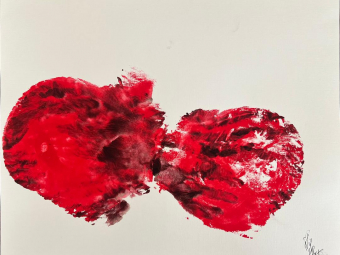 "Puberty Exploited” - Body Imprint Art / Washable paint on paper, Artwork Size: 11 × 14 inches,  Framed Size: 22 × 18 inches, 2025