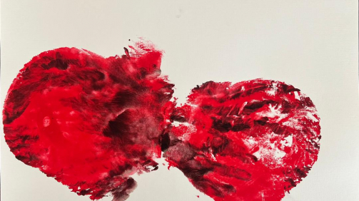 "Puberty Exploited” - Body Imprint Art / Washable paint on paper, Artwork Size: 11 × 14 inches,  Framed Size: 22 × 18 inches, 2025
