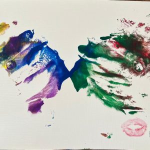 “Sunny Side Up” - Body Imprint Art / Washable paint on paper, Artwork Size: 11 × 14 inches, Framed Size: 22 × 18 inches, 2025