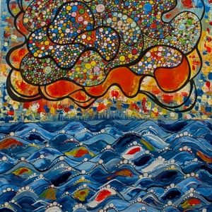 “OCEAN / VIEW OF HUDSON” - Acrylic and marker on canvas, 80x60 cm, 2026