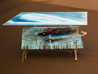 Nick's Wood- 2026, Driftwood with iron rods and epoxy, 22x36x25 inches